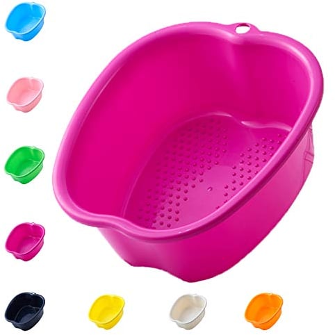 Cuenco grande de plástico para spa y pedicura, para pedicura, para pedicura, desintoxicación y masaje, perfecto para remojar tus pies, uñas y tobillos (White) (Purple)