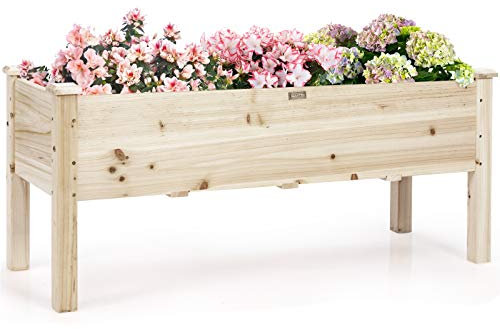 COSTWAY Maceta Elevada de Madera de Abeto Jardinera de Suelo Elevada para Plantas Flores Cama para Cultivo Jardín 120 x 43,5 x 51 cm