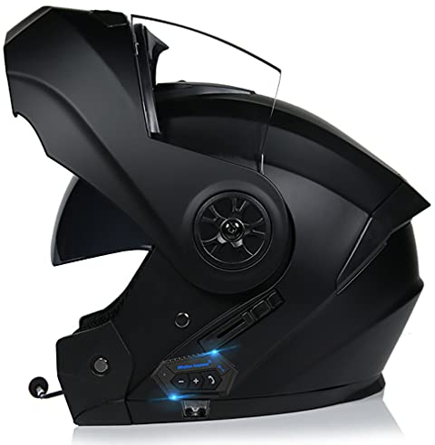 QXFJ Bluetooth Motorrad Integrierter Helm Mit Doppelvisier Motorradhelm Klapphelm Integralhelm DOT/ECE Genehmigt Motorrad Full Face Helm Rollerhelm Anti-Fog-Doppelspiegel Sturzhelm Unisex