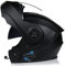QXFJ Bluetooth Motorrad Integrierter Helm Mit Doppelvisier Motorradhelm Klapphelm Integralhelm DOT/ECE Genehmigt Motorrad Full Face Helm Rollerhelm Anti-Fog-Doppelspiegel Sturzhelm Unisex
