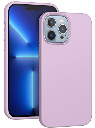 ARSUNOVO Custodia in silicone liquido per iPhone 13 Pro, resistente agli urti, con morbida fodera interna in microfibra, colore: rosa e viola