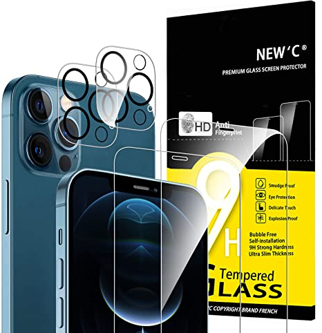 NEW'C für iPhone 12 Pro für Panzerglas (2 Stück) und Kamera Panzer Schutz Glas für Kameraschutz (2 Stück) - kratzfest - keine Luftblasen - extrem widerstandsfähig - 9H-Härteglas