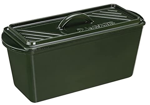 Navaris Gusseisen Brotbackform mit Deckel - 34 x 13 x 13cm Kastenform Backform Auflaufform - Dutch Oven rechteckig mit Griff zum Brot Backen und Kochen - emailliert grün