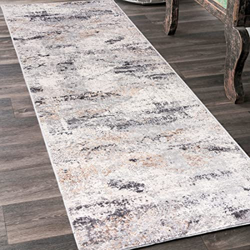 Mazovia Teppich Läufer Flur - Modern Teppichläufer – Kurzflor, Weich - für Vorzimmer Eingangsbereich Schlafzimmer Küche Korridor - Abstrakt Muster - 100 cm Breite Grau Beige 1 100 x 900 cm