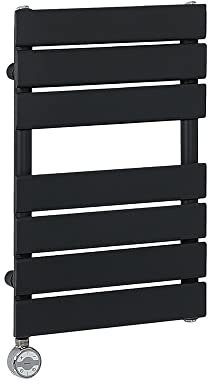 Milano Lustro 400W Black Flat Panel Electric Heated Towel Rail Thermostatic - 600mm x 400mm