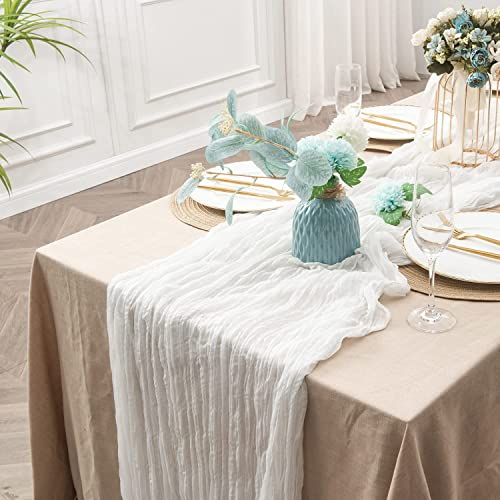 LOMOHOO Käsetuch Tischläufer Boho Gaze Käsetuch Tischläufer Rustikaler durchsichtiger Läufer 118 Zoll lang für Hochzeit Braut Babyparty Geburtstagsfeier Kuchen Tischdekoration (Weiß, 90x300cm)