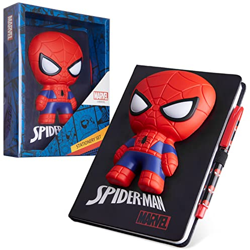 Marvel Spiderman A5 Notizbuch und Stift Set, 3D Tagebuch Schreibwaren Set Kinder Journal für Jungen Kinder Tagebücher Spiderman Spielzeug