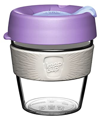 KeepCup Taza de café de plástico transparente y reutilizable, tapa a prueba de salpicaduras, sin BPA, grado barista, pequeña, 227 ml, color morado