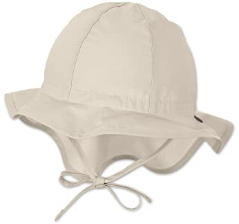 Sterntaler Sonnenhut - Unisex Sommerhut - UV-Schutz 50+ Mütze mit breiter Krempe und Größenregulierung - Nackenschutz - Bindebänder - Baby Kinder Kopfbedeckung aus Popeline (Bio) - beige, Größe 51