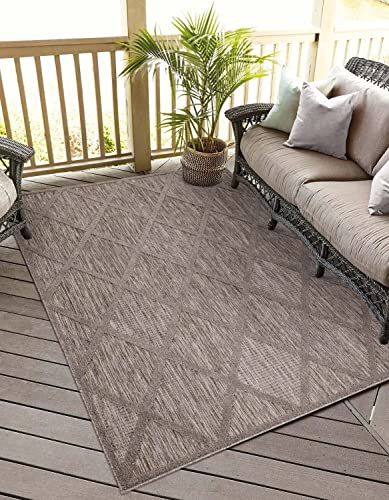 In-& Outdoor Teppich - Quadratisch 150x150 cm - für Innen-& Außenbereich - Wetterfest Balkon-Teppich, Terrasse, Flur, Küche - Wohnzimmer-Teppiche - Hochtief/ 3D-Effekt - Raute-Optik in Braun