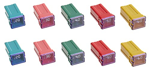 BOJACK Jcase Blocksicherung 20A 30A 40A 50A 60A Kfz Hochprofil Box-Sicherungssatz für LKWs & PKWs (Packung mit 10 Stück, 2 für jedes Ampere)