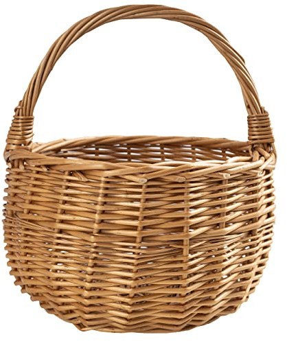 Creative Home Cesta de Mimbre Pascua Pequeña con Asa | 22 x 22 x 26 cm (+/- 2 cm) | para Regalo Picnic Plantas Almacenaje Decoración | Tejida a Mano | Marrón Natural | Multiuso, Práctica y Duradera