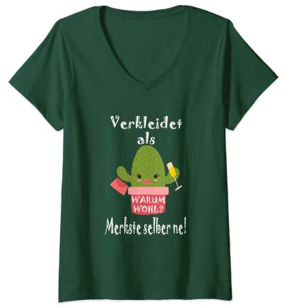 Damen Kaktus Kostüm Anti Flirt Fasching Verkleidung Karneval Party T-Shirt mit V-Ausschnitt