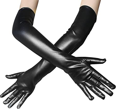 1 Paar Damen Langer Handschuh,Lackleder Handschuhe,Glänzende Fingerhandschuhe für Cosplay Oper Tanz Abend Party Kostüm