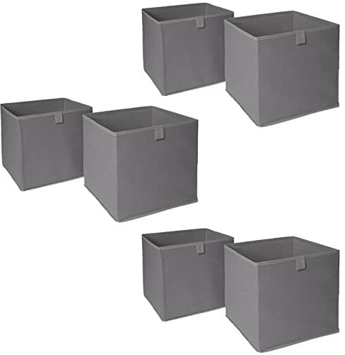 OHS Set of 6 Fabric Storage Boxes Home Organiser Toys Clothing Bathroom Pop Up Collapsible Foldable Cube Box, Dark Grey