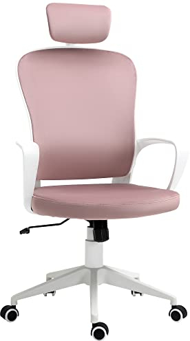 Vinsetto Bürostuhl mit Wippfunktion höhenverstellbarer Computerstuhl ergonomischer Drehstuhl mit Armlehne Kopfstütze Samtoptik 63 x 64 x 118-128 cm Rosa