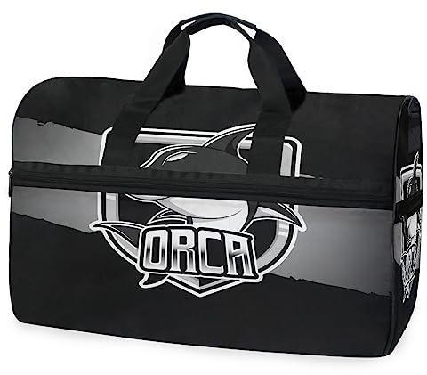 Orca Hai Tier Schwarz Sporttasche Badetasche mit Schuhfach Reisetaschen Handtasche für Reisen Frauen Mädchen Männer