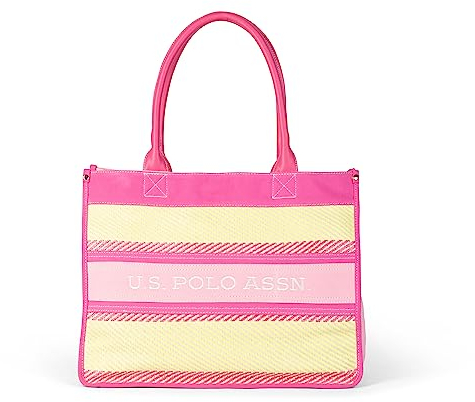 U.S. POLO ASSN. - Shopper Tasche Beach Bag Shopping aus Nylon, fuchsie-beige (41 X 33 X 18 cm)