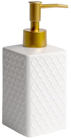 Intirilife Seifenspender aus Keramik in Weiß mit Orientalischem Muster - 290ml Füllmenge - Spender für Seife Dosierer Handseifenspender für Küche Bad