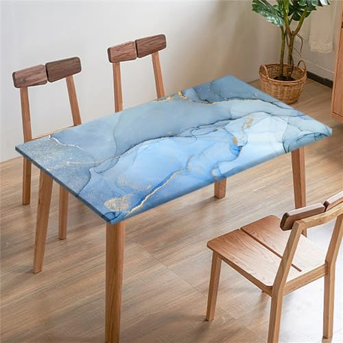FANSU Nappe Rectangulaire Carré Ajustée, 4/6/8FT Marbre Nappe à Bords élastiques, Résistant Nappe de Table pour Extérieur, la terrasse, Cuisine Fête Jardin Salle à Manger (80x80cm,Bleu)