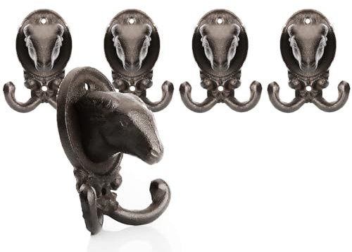 BigDean 4 Stück Garderobenhaken Schaf aus robusten Gusseisen anthrazit (BxH) 8,5x10cm - Haken als Deko und Garderobe geeignet- Tierkopf Kleiderhaken massiv –Wandhaken vintage für Innen & Außen