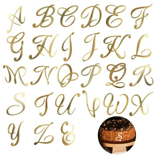 Letter Cake Toppers Acrylic Alphabet Cupcake Topper A-Z Cake Letters DIY Cake Decorations for Birthday, Wedding, Graduation, Baby Shower, Gold
