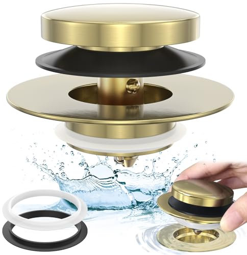 Citymoor Badewannenstöpsel aus gebürstetem Gold, verbesserter Spitze, universeller Pop-Up-Badewannen-Ablaufstopfen, ersetzt Heben und Drehen, Zehenspitzen und Stolperhebel-Abflüsse für Wanne, einfache