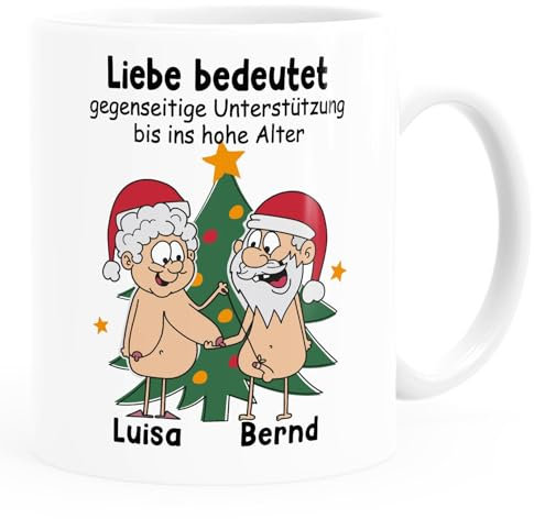 Moonworks® Tasse lustig Liebe bedeutet Unterstützung bis in hohe Alter Geschenk Mann Frau personalisiert Wunschnamen Weihnachten weiß standard