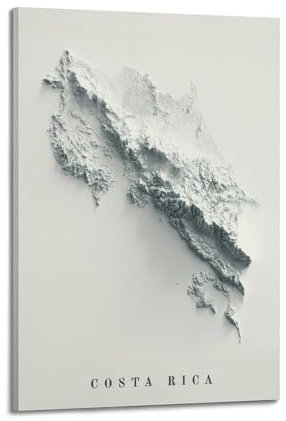 HVLS Costa Rica-Karte, Retro, 2D-Reliefkarte, Poster, dekorative Leinwand, Familienschlafzimmer, Kunstwerk, Bild, Gemälde, 50 x 75 cm