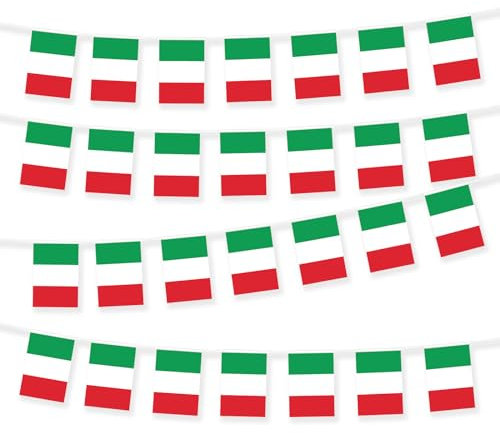 10 mètres 30 pièces Drapeaux Italie 21.5x14 cm Banniere Italien Compétition Internationale Stand Décoration de Clôture de Jardin Décoration de Fête à Thème Décoration de Maison Décoration de Défilé