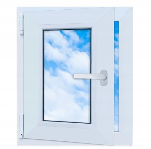 LORAC | Finestra in PVC bianca, 500x600mm, DIN Sinistra, inclinabile e apribile, doppio vetro, a risparmio energetico – Finestra con certificato CE per cantina e appartamento