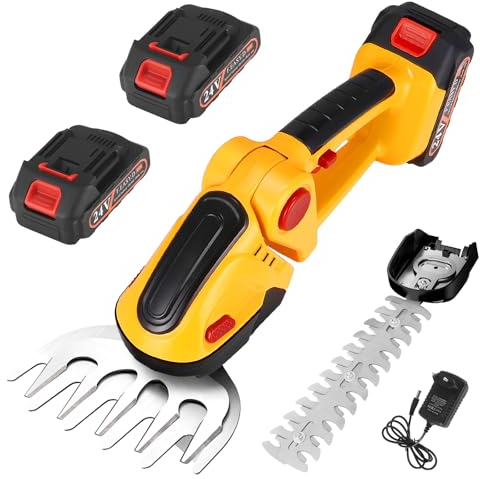 Aofesel Tagliasiepi Elettrico, Tagliabordi a Batteria 24 V Portatile Tagliaerba Senza Fili con 2 Batterie Agli Ioni Di Litio 1,5 Ah e Caricabatterie, Regolabile A 90º, Adatto Per Giardino, Prato