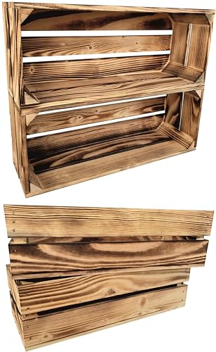 4er Set Holzkiste Groß Aus Holz - massive Weinkisten Vintage 50x20x15cm - Holzbox Für Aufbewahrung, Holzregal - Robuste Obstkisten & Apfelkisten - Deko Kiste Für Küche, Wohnzimmer - Kiste Geflammt