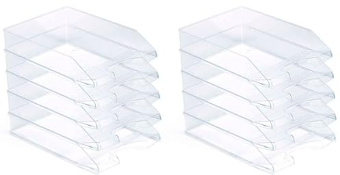 Acan Tradineur - Pack de 10 bandejas de Oficina apilables, plástico, Organizador Documentos A4, revistas, folletos, sobremesa, Escritorio, Fabricado en España (Transparente - 35 x 25,5 x 6,5 cm)