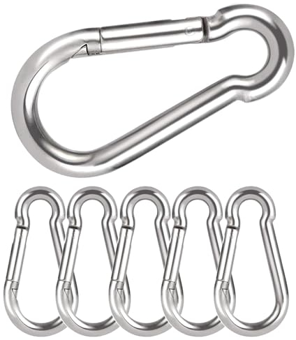 Gentpovth 6 pièces 8 x 80 mm mousquetons à Ressort, galvanisés, capacité de Poids sûre de 250 kg, Fermeture à Ressort avec Mousqueton, pour Les Porte-clés, Le Camping, Les Voyages, la randonnée