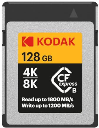 Kodak CFexpress Type B 128GB Memory Card with 1800MBps Read and 1200MBps Write (EKMCFX128GK)