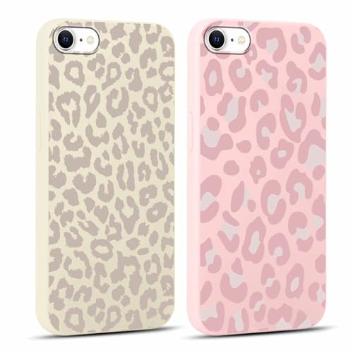 Foonary 2 Stück Handyhülle für iPhone 7/8/SE2020/2022 4,7 Hülle Leopard Muster Design Aesthetic Muster Mädchen Case Cover Weich Silikon Flexibel TPU Stoßfest Schutzhülle für iPhone 8,Beige