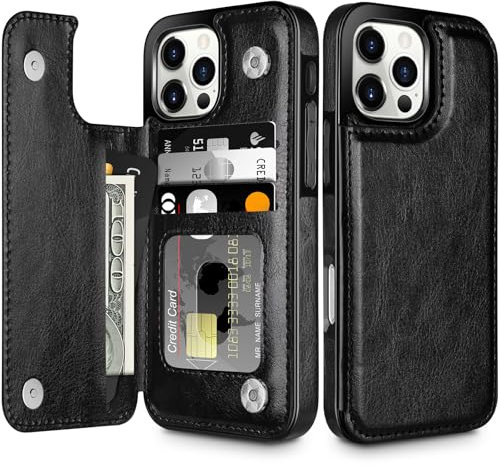 Coolden Handyhülle für iPhone 16 Pro Max Hülle Premium Leder Flip Case mit Kartenfach Ständer Schutzhülle Magnetischer Verschluss Klapphülle Handytasche Lederhülle für iPhone 16 Pro Max Schwarz