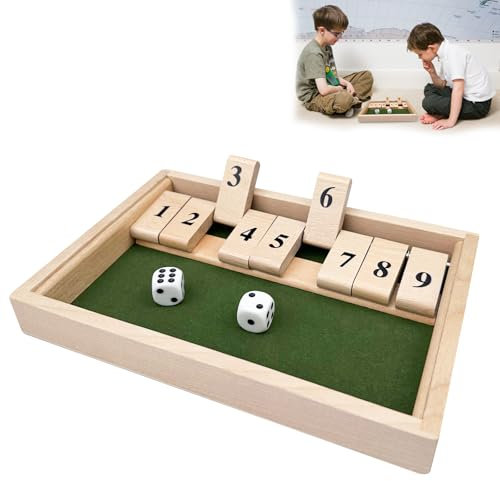 Chiluxendo Shut the Box Game 2 Giocatori, the Box Classico Gioco da Tavolo In Legno, Shut the Box Gioco Dadi Matematica con 9 Numeri, Calcolo Dei Numeri Shut the Box Wooden Board Game con 2 Dadi