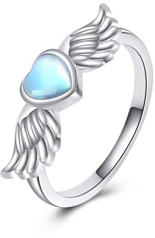 ONEFINITY Engelsflügel Ring 925 Sterling Mondstein Feder Ring Flügel Schmuck für Damen