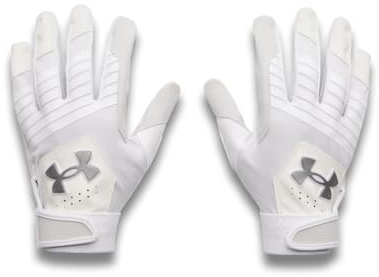 Under Armour Boys Youth Baseball Gloves (100) White/White/Metallic Silver, Medium