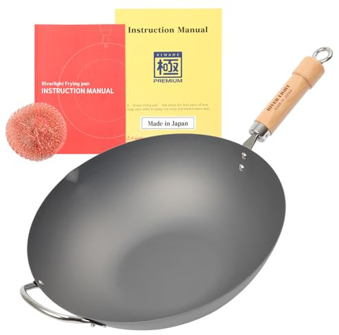 鐵兎堂 Riverlight KIWAME Premium-Wokpfanne, Holzgriff, Peking-Wok (Peking-Wok, 36 cm)