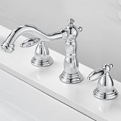 Robinet de Lavabo Cascade Mitigeur de Lavabo 3 Trous Chrome Robinet de Salle de Bains 2 Poignées Pivotantes à 360 Degrés 3 Trous Double Poignée Mitigeur de Lavabo Chaud Et Froid