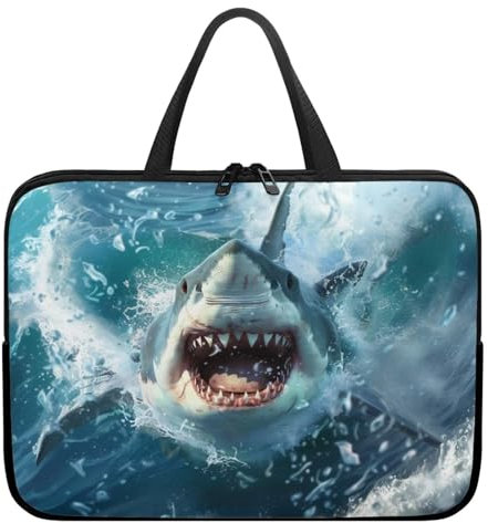 HUGS IDEA Housse pour ordinateur portable avec poignée pour ordinateur portable, sac fourre-tout pour tablette, sac à main d'ordinateur, Joli requin., 15 inch