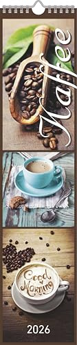 Alpha Edition - Küchenplaner Kaffee 2026 – Streifenkalender 11,3×49,5 cm mit Rezeptideen & deutschem Kalendarium, schlanker Wandkalender für Küche & Kaffeeliebhaber mit Platz für Termine & Notizen