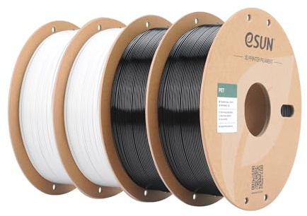 eSUN PET Filament 1.75mm, hohe Zähigkeit, 1KG (2.2 LBS) pro Spule, 4 Rollen Druckmaterial für 3D-Drucker, Schwarz-2KG + Weiß-2KG