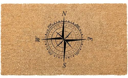 Tappeto zerbino personalizzato - rosa dei venti - cocco naturale ideale per ingressi (Cocco naturale, 60x40 cm)