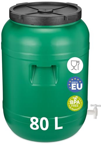 Garronda tanica di plastica da 80 litri a bocca larga con coperchio, in materiale privo di BPA, bidone plastica con rubinetto universale, serbatoio acqua per il giardino GD-0078, Verde