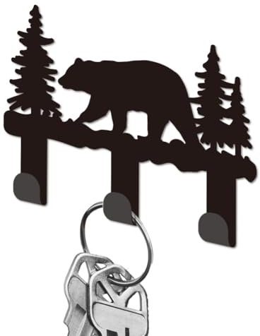 DELORIGIN Porte Clés pour Mur Porte Clés Mural en Fer Noir avec 3 crochet en Forme D'Ours de la Forêt Petits Porte Clés pour Clés de Maison pour le Rangement des Clés dans L'Entrée