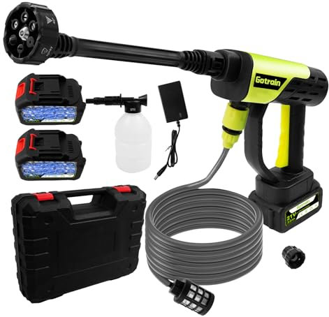 21V Cordless Pressure Washer 30bar Portable High Power Washer Machine with 2Pcs 3.0Ah Rechargeable Battery, 6 in 1 Jet Wash with 5M Hose for Car Wash/Floor/Garden Cleaning & Watering